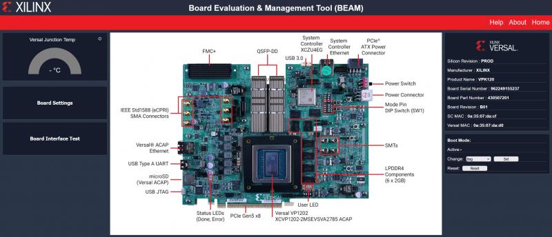 Screen shot of BEAM tool showing Versal junction temp indicator